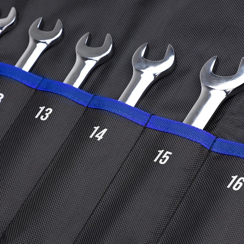 YOOFAN Wrench Roll Up Pouch – Wrench Organizer with 12+1 Pockets, Wrench Bag with Handle, Wrench Holder for Hanging, Blue – Metric - Image 3